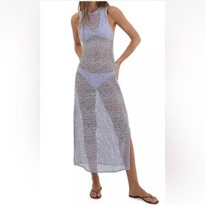 Vix Paula Hermanny Womens Solid Blue Twist Cover Up Midi Dress, Size Medium